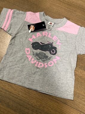 Harley-Davidson Kids' Gray & Pink Motorcycle Graphic Tee: Size 4T